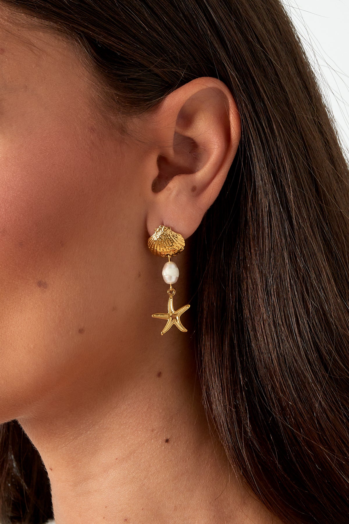 Seestern-Ohrringe mit Perle und Muscheloptik