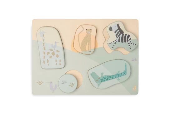 Das bunte „Jungle Jambo“-Holzpuzzle ist das perfekte Spielzeug für Babys, um spielerisch ihre Hand-Augen-Koordination zu verbessern.