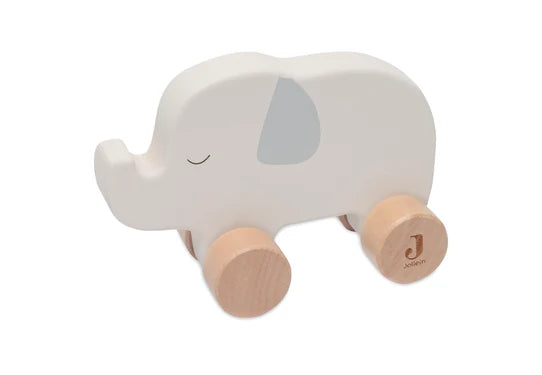 Mit seinen robusten Holzrädern ist der Elefant aus Holz auf Rädern ein großartiges Spielzeug, das die Motorik und die Bewegungskoordination fördert.
