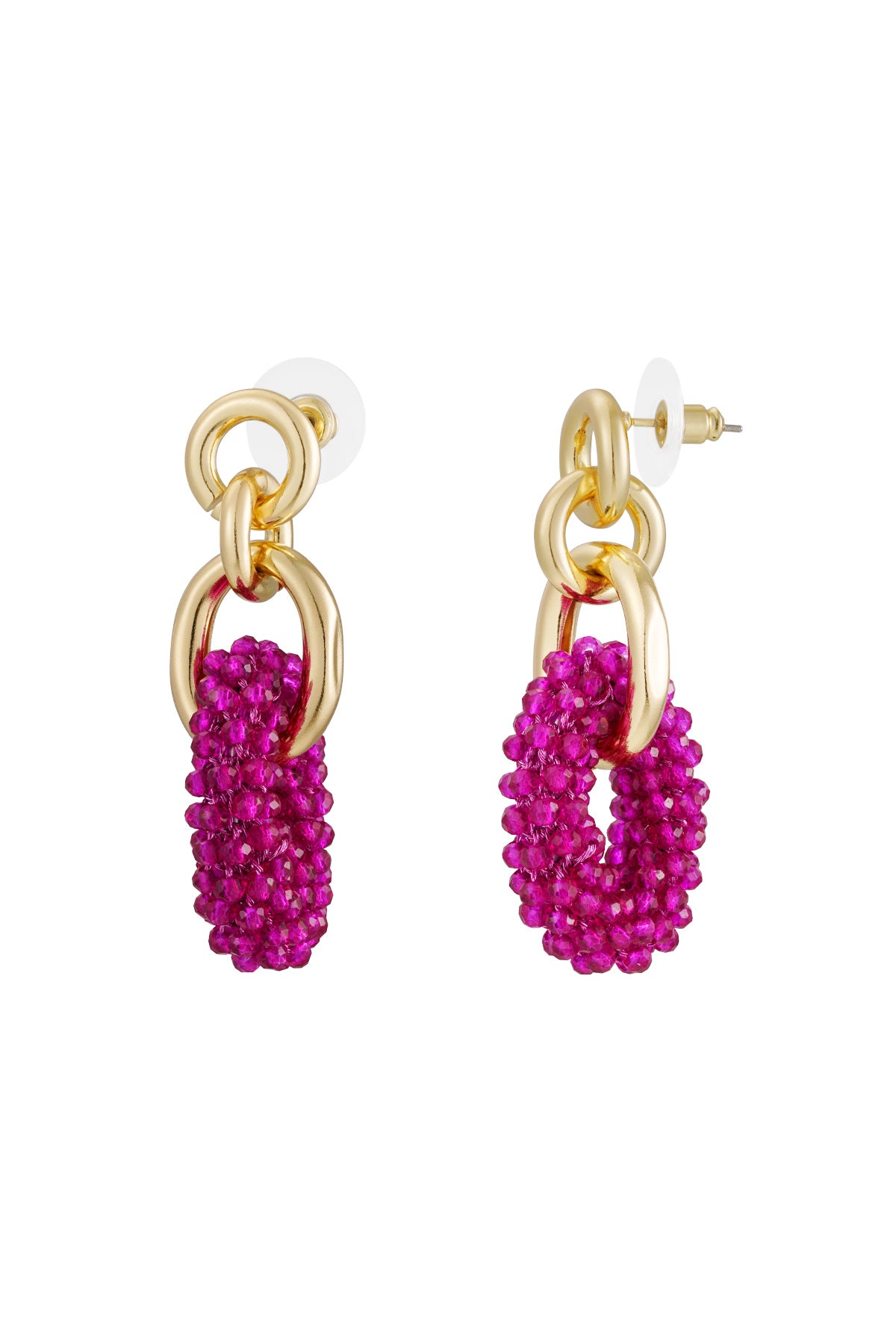 Süße Ohrringe mit pinken Steinchen und goldenen Gliedern