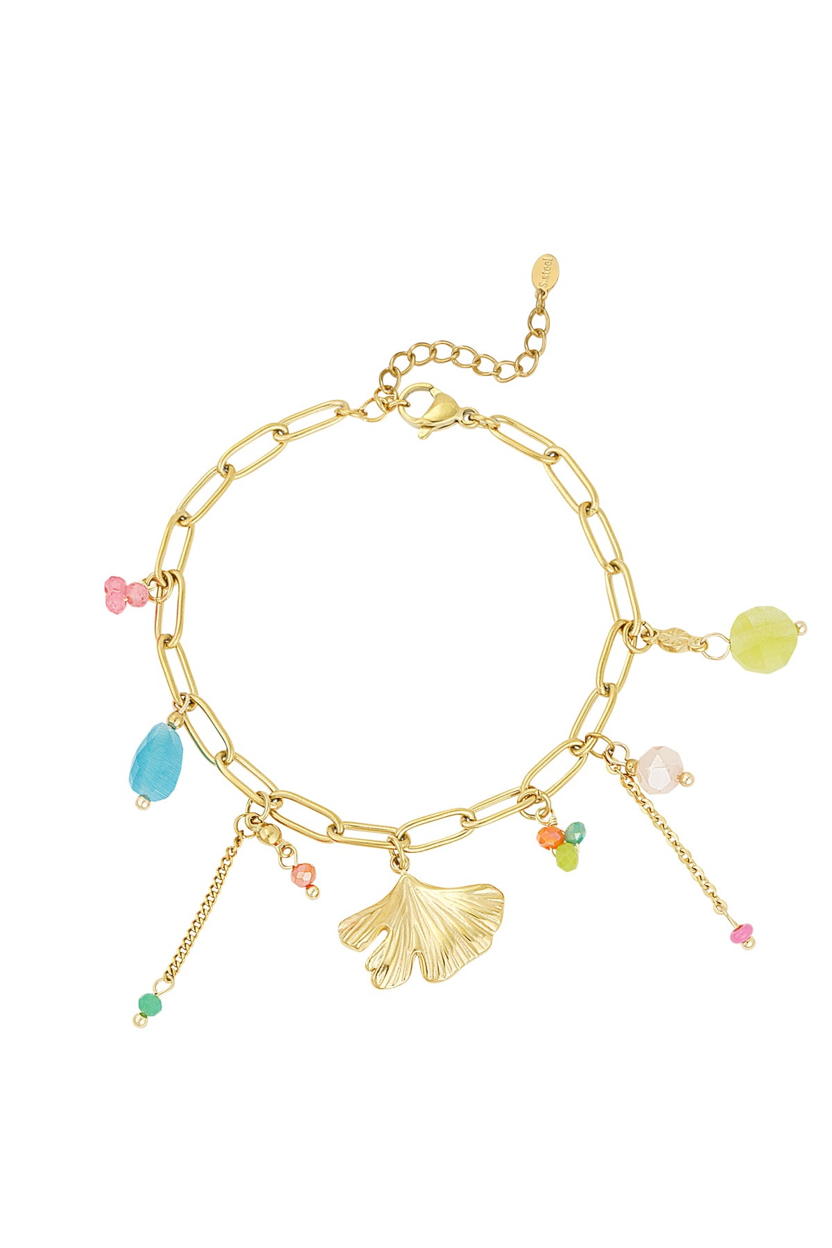 Hübsches Armband in Goldfarbe mit auffälligen farbigen Details