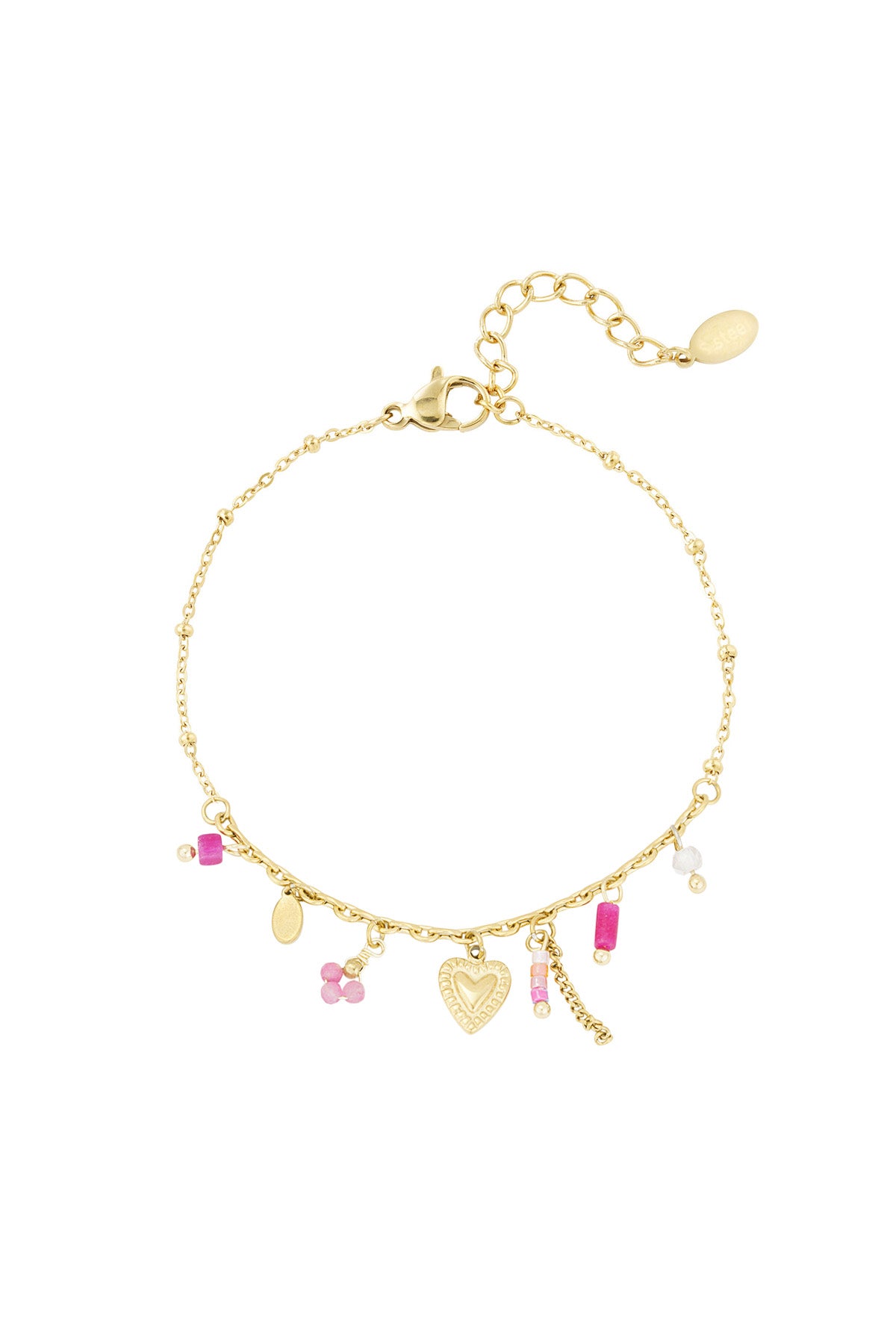 Bettelarmband „Pink Fiesta“ in Gold – ein sommerliches Accessoire mit tropischem Flair