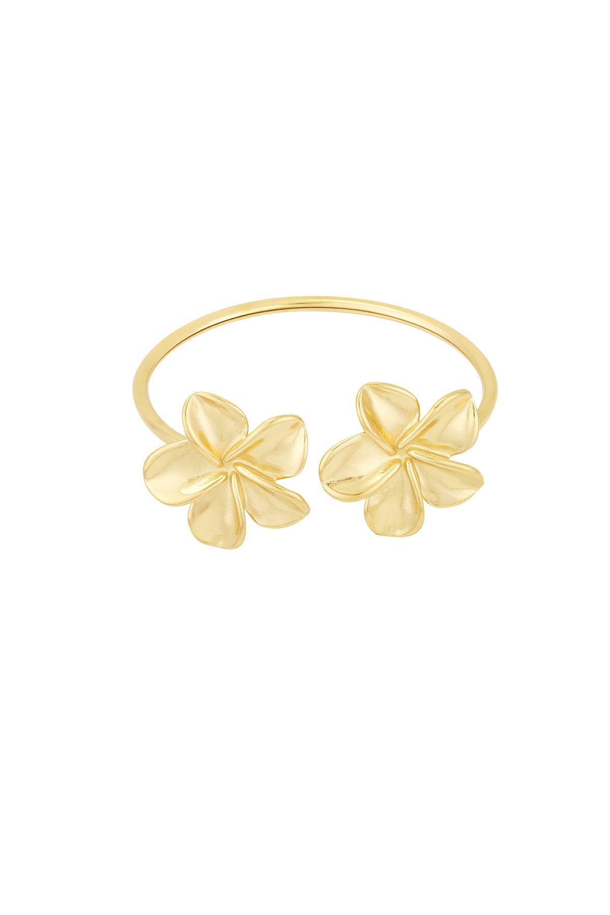 Offenes Blumenarmband aus Edelstahl in Gold mit Doppel-Blüten