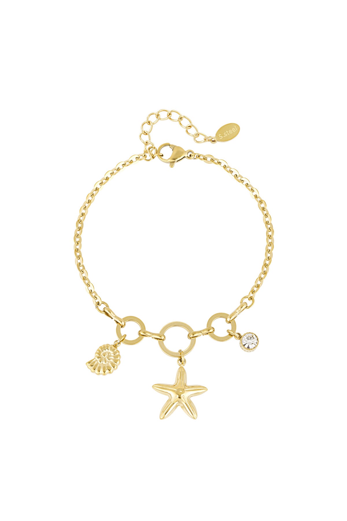 Bettelarmband „I Sea You“ in Gold mit Seestern- und Muschelcharm für einen maritimen Look