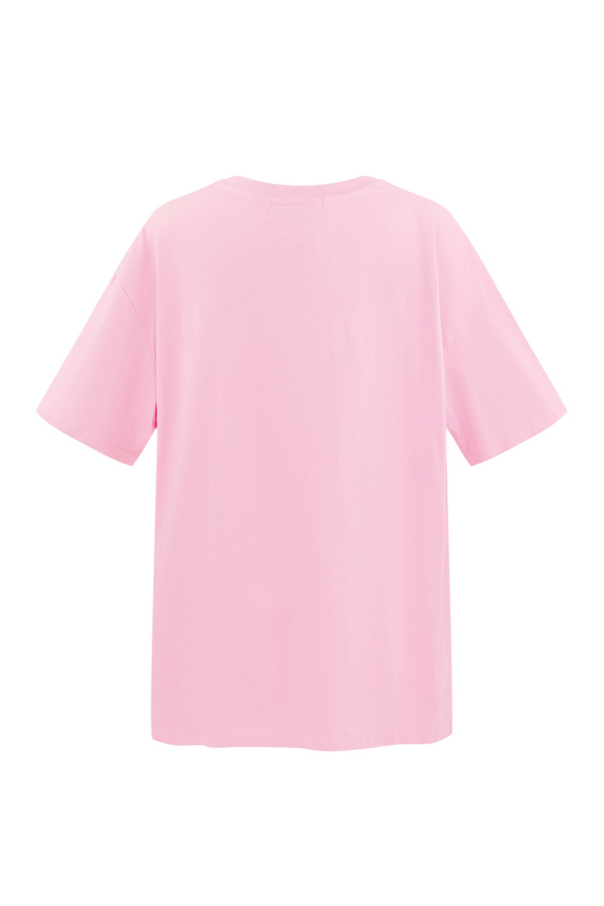 Rosa T-Shirt "Seashell Hotel" – lässiges Shirt aus Baumwolle mit einem Muschel-Print und orangefarbenem Schriftzug für einen frischen, sommerlichen Look.