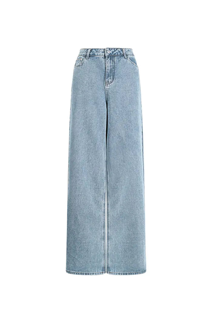 Wide-Leg-Jeans in Hellblau mit hohem Bund – Frontansicht