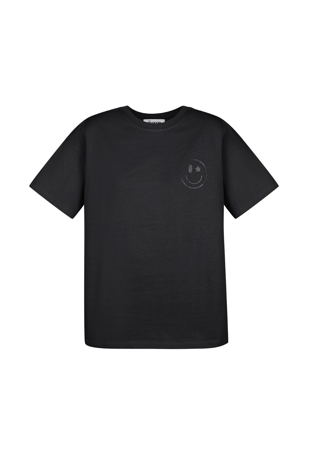 Strasssteinchen Smiley auf dem Vorderteil des schwarzen Baumwollshirts