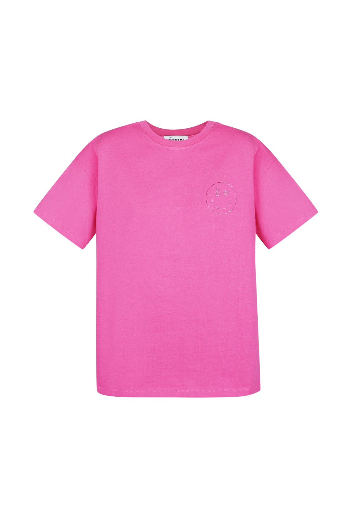 Fuchsia-farbenes T-Shirt "Smiley" mit Strasssteinchen Smiley auf der Vorderseite