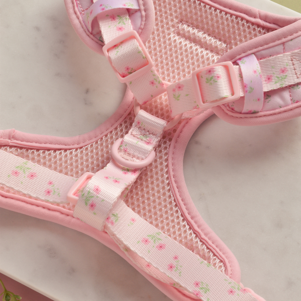 Stylisches Hundegeschirr in Rosa: Bequemes und sicheres Halsgeschirr mit floralem Design für deinen Hund.