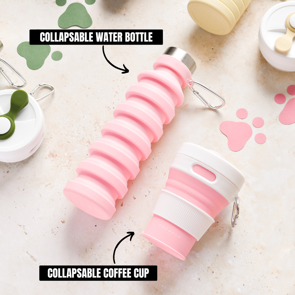 Rosafarbene Silikon-Wasserflasche – BPA-frei, mit Edelstahlverschluss für sicheres Trinken.