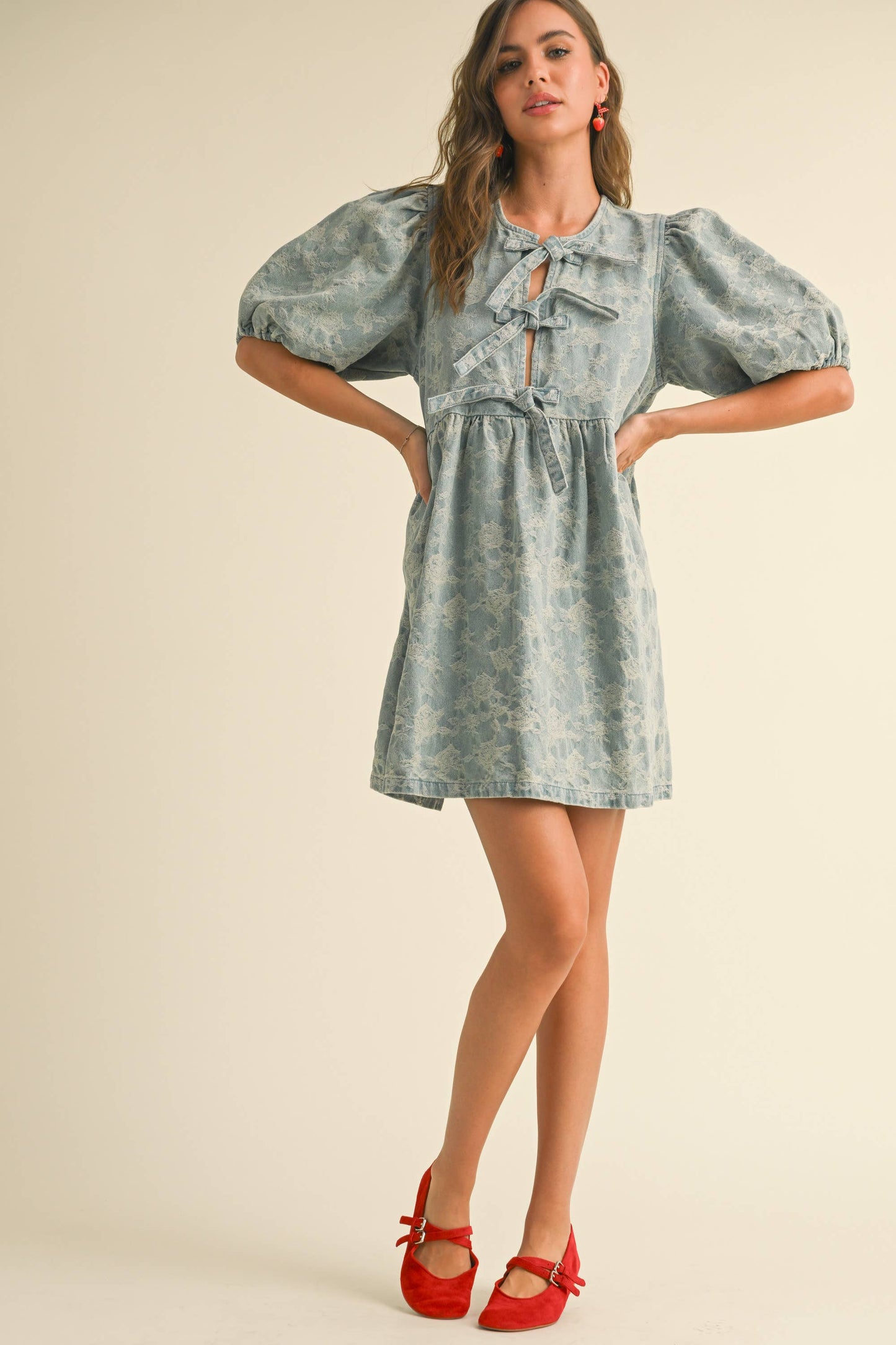 Jacquard-Jeanskleid mit Schleifen - Elli by Lena & Lisa