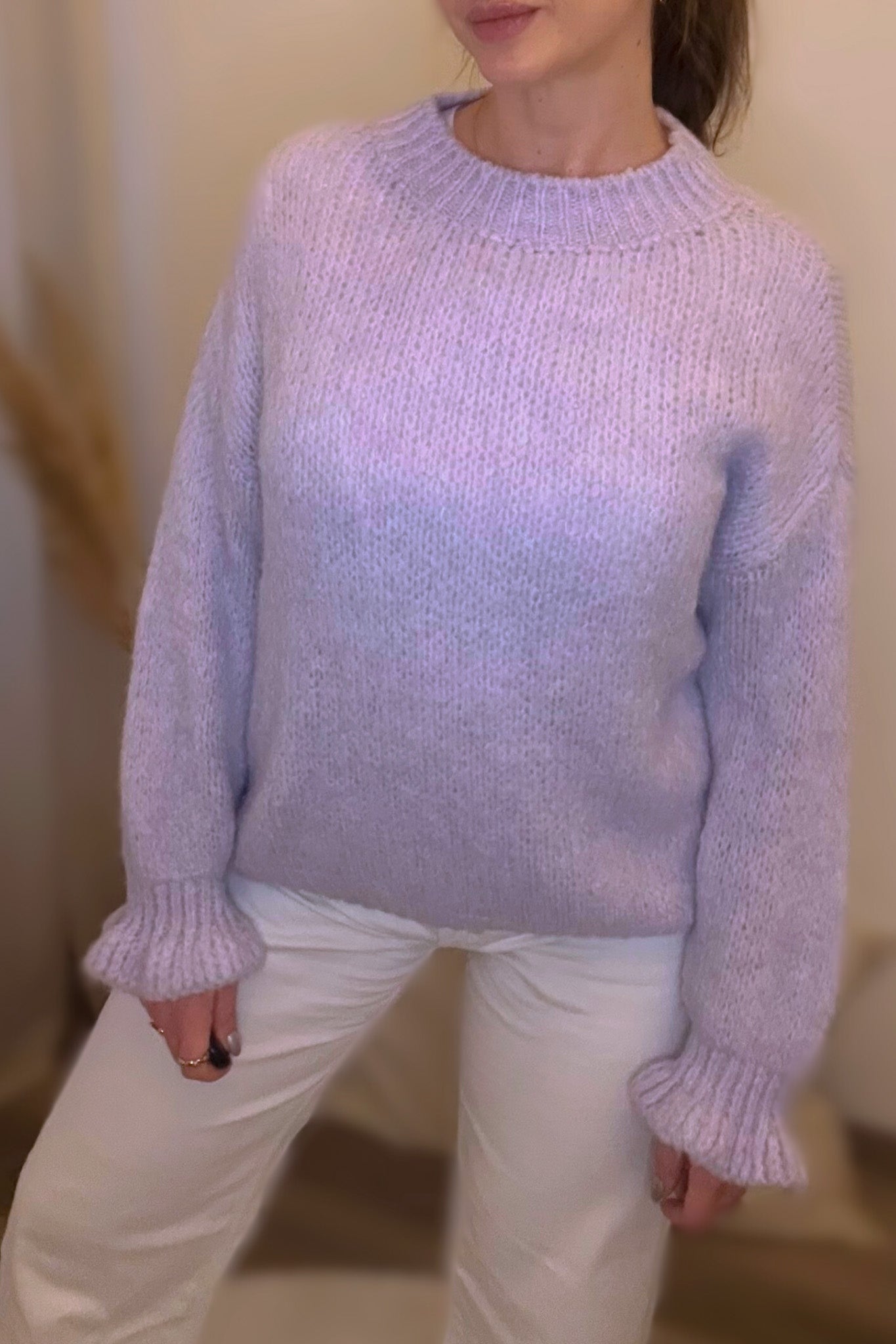Lässiger Oversized-Strickpullover mit Trompetenärmeln