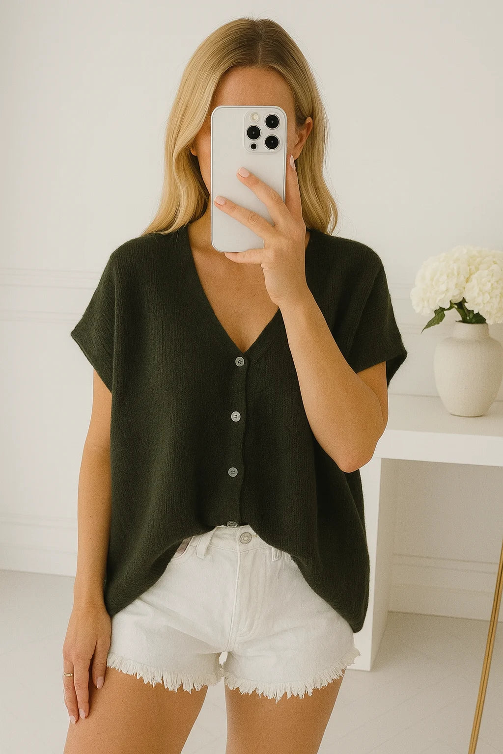 Kurzarm Cardigan khaki