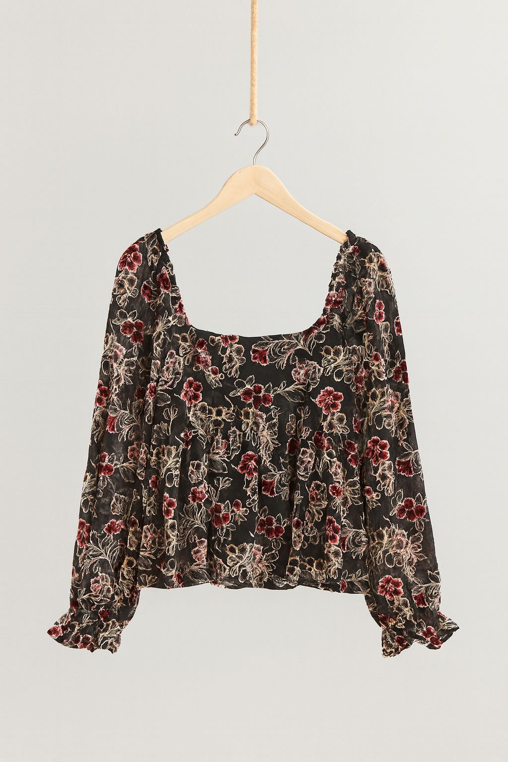 Samt-Mesh-Top mit Blumenmuster