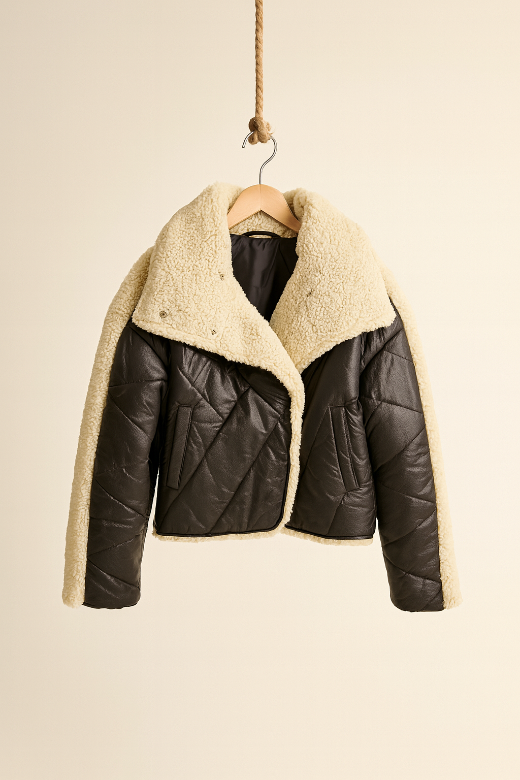 Oversize-Trendjacke mit Lammfellkontrast