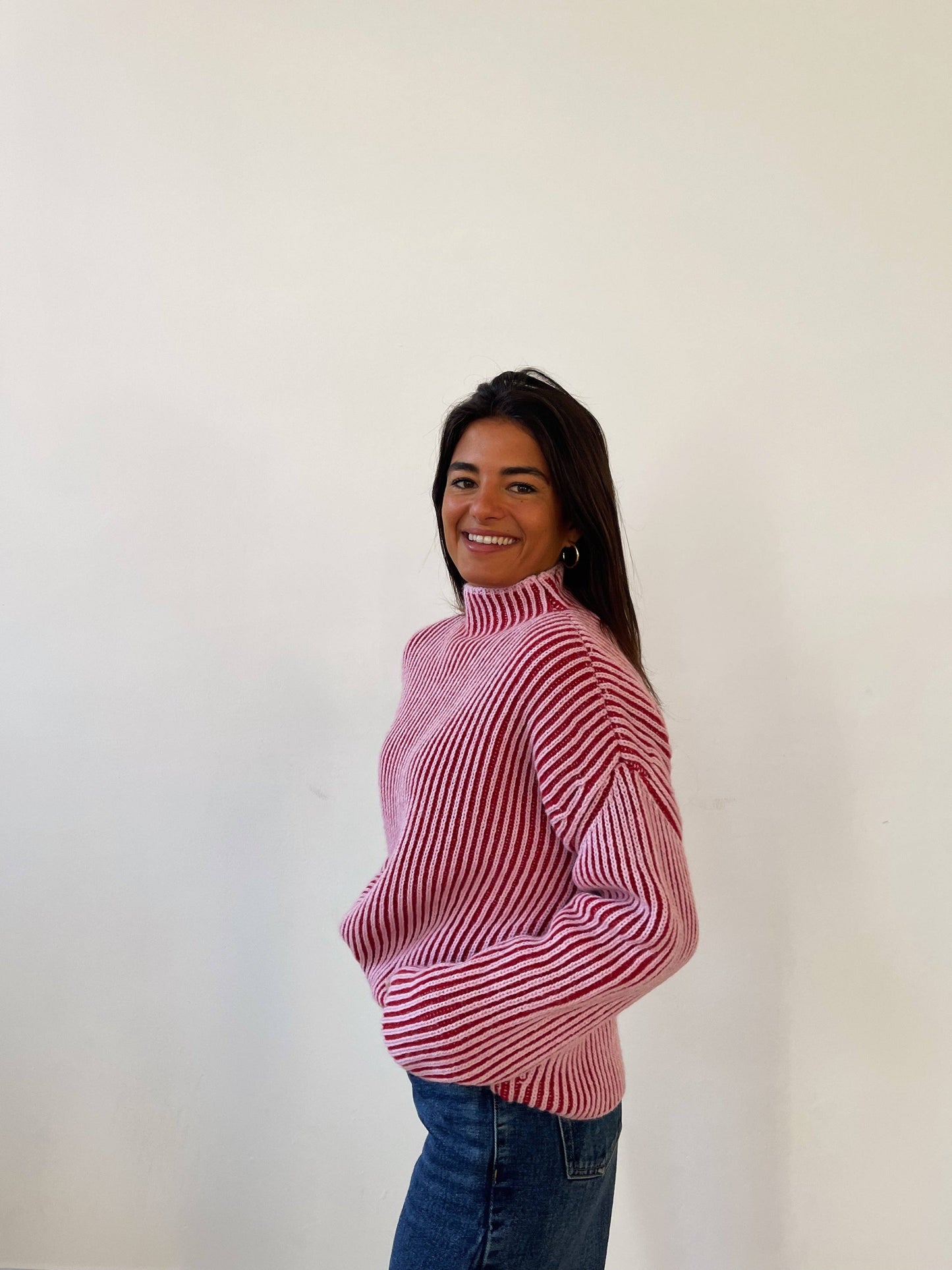 Gestreifter Strickpullover in Rosa & Rot - Elli by Lena & Lisa