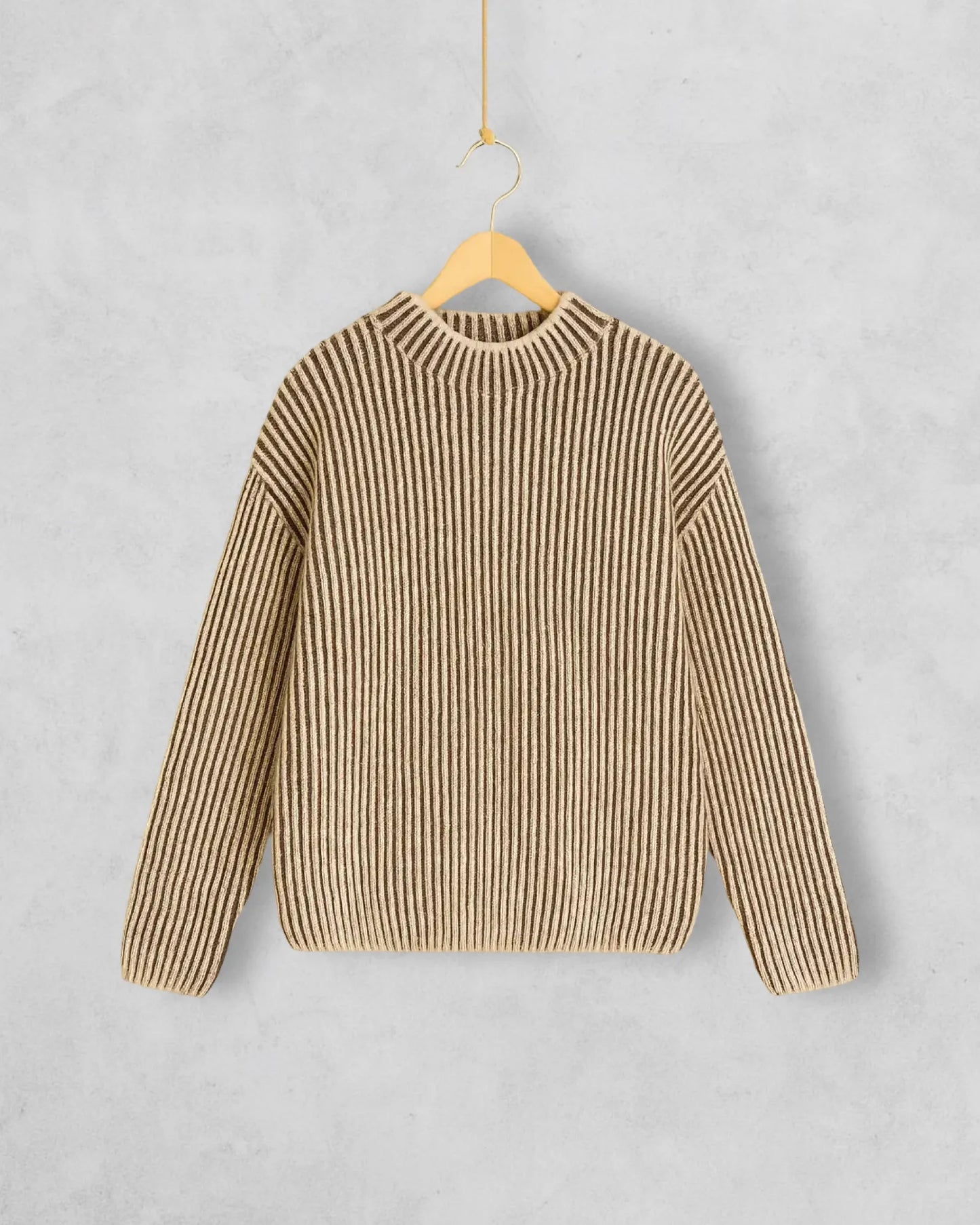 Strickpullover in burgunder und beige gestreift