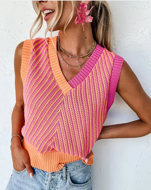 Ärmelloser Strickpullover mit V-Ausschnitt - Elli by Lena & Lisa