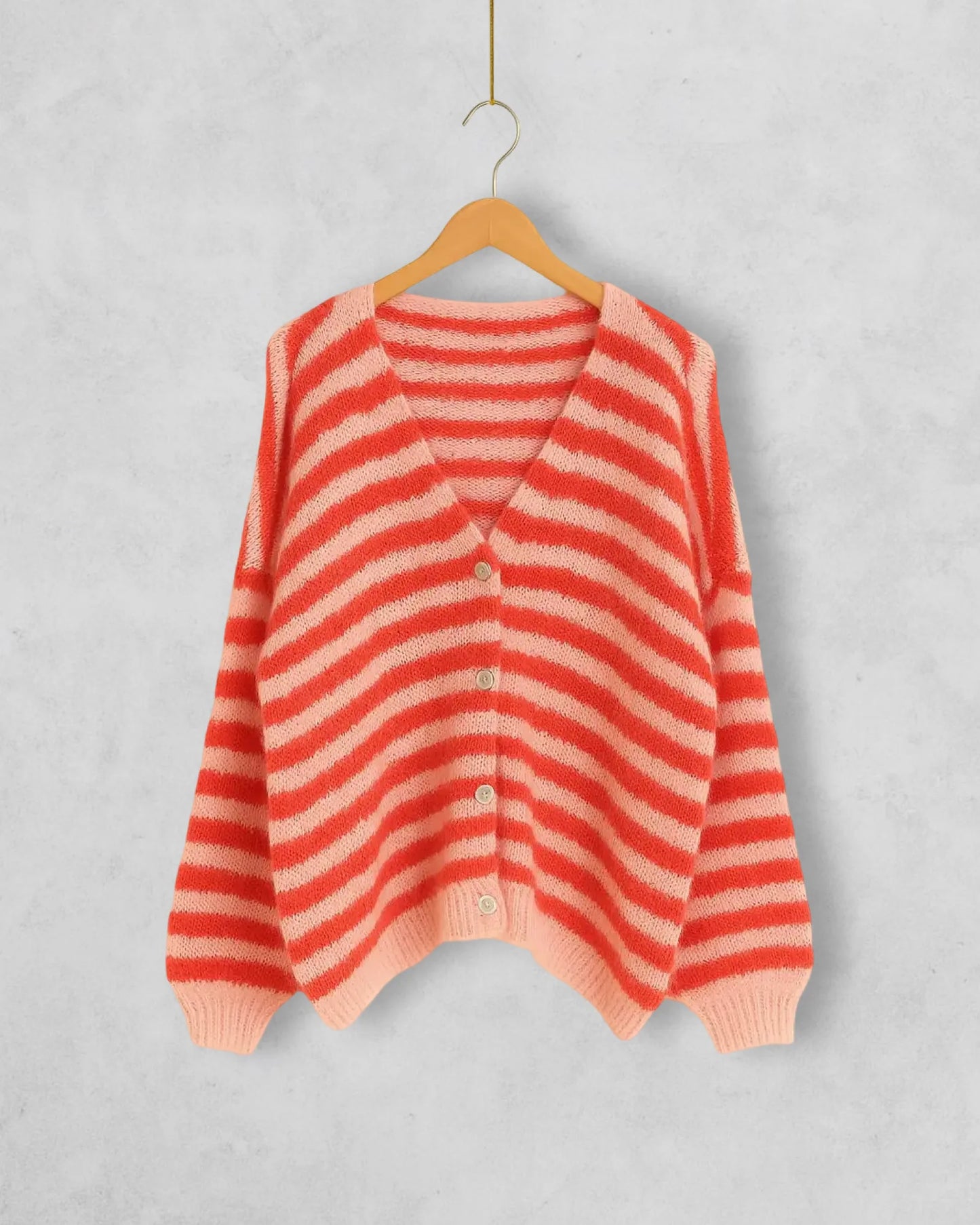 Strickjacke rosa rot gestreift