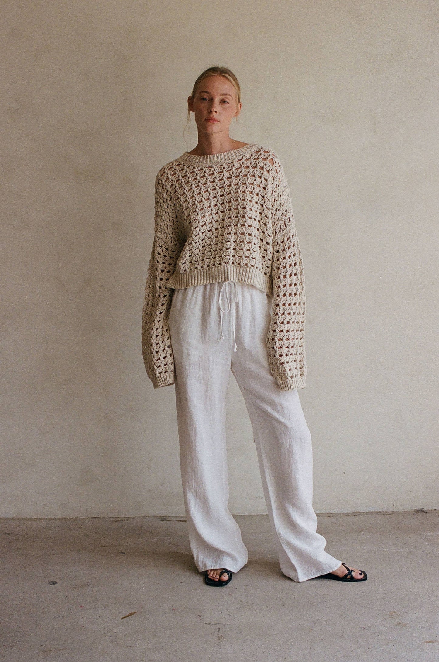 Atmungsaktiver Baumwoll-Leinen-Pullover mit lockerer Passform