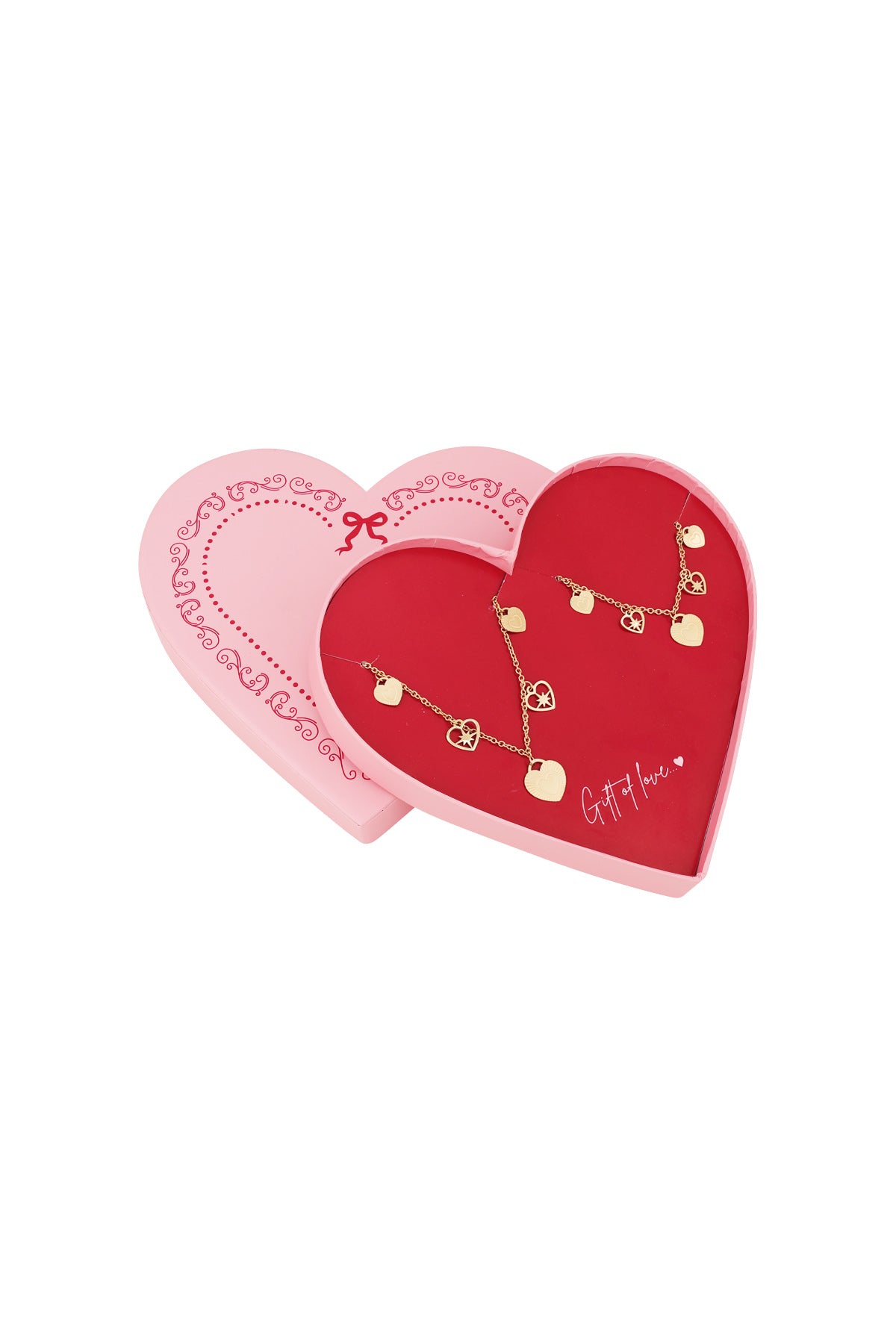 Goldenes Armband und Halskette mit Herzcharms, aus Edelstahl, ideal für Muttertag oder Valentinstag.