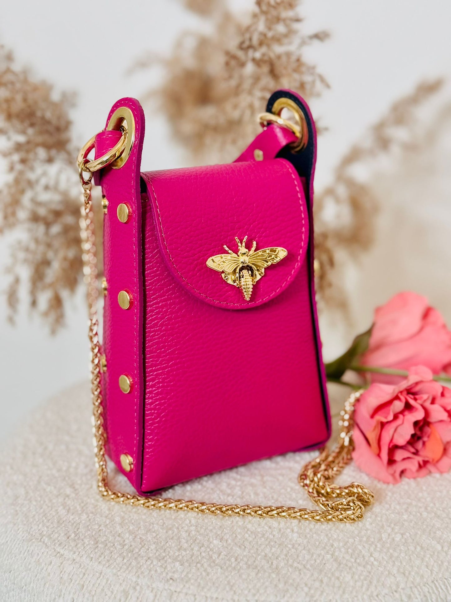 Bee Bag - Ledertasche aus Italien in fuchsia