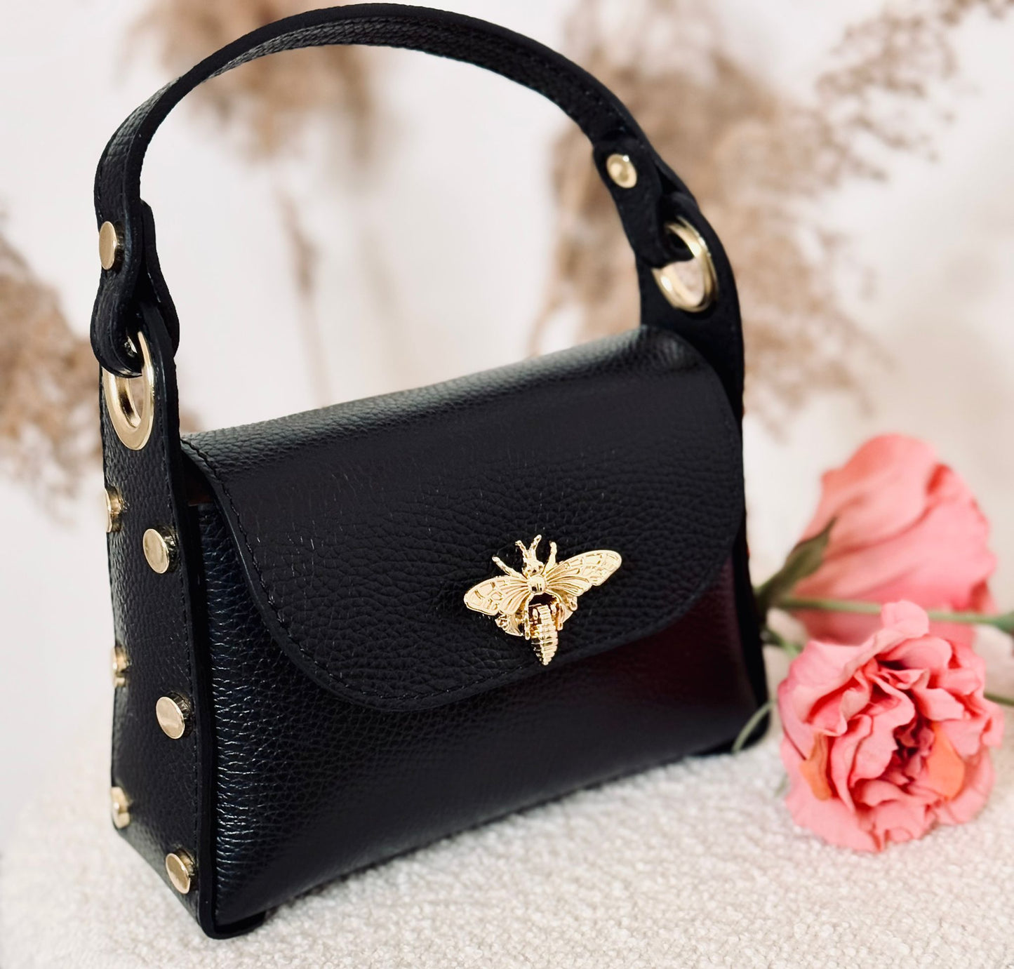 Bee Bag - Ledertasche aus Italien in schwarz