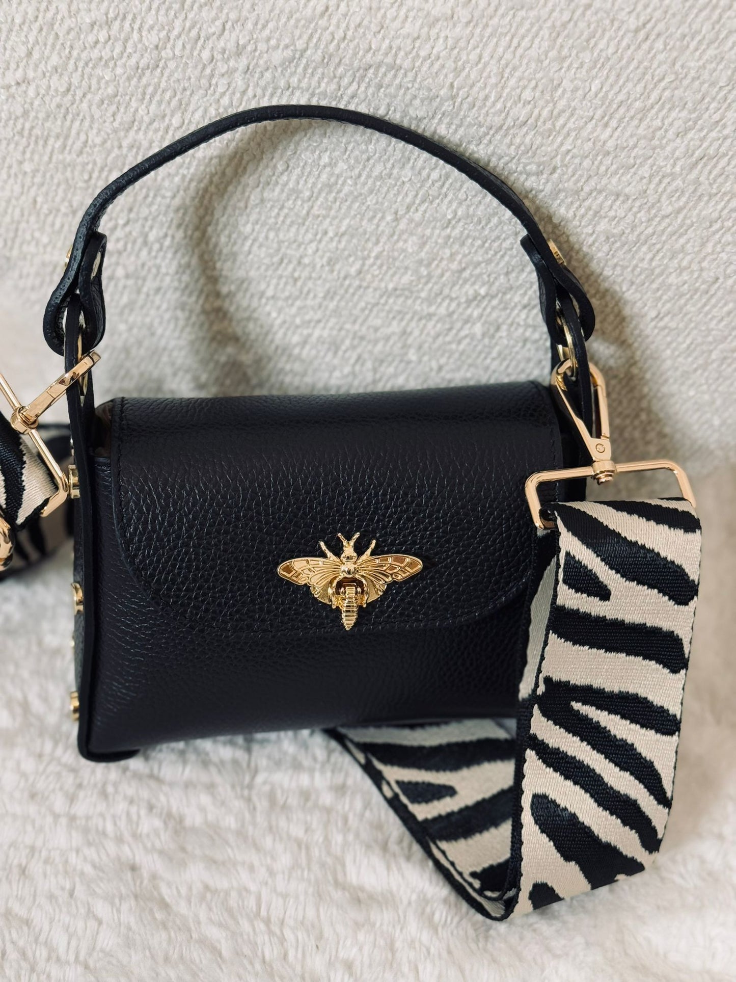 Bee Bag - Ledertasche aus Italien in schwarz