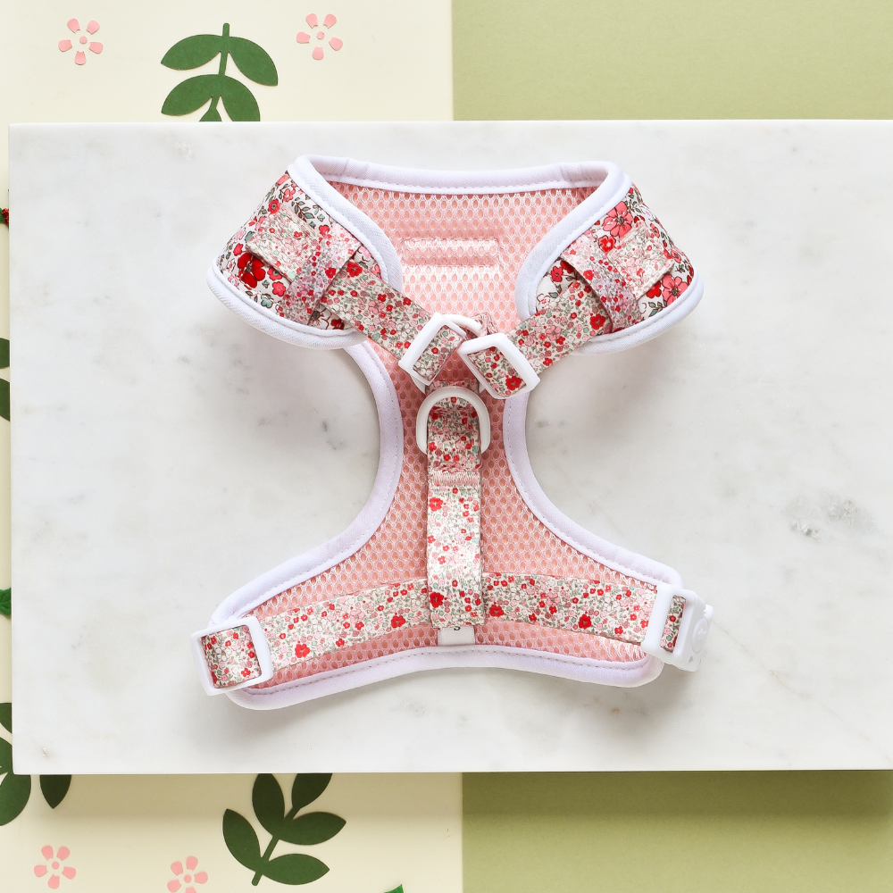 Das Quilted Cute Flowers Adjustable Neck Harness mit Sicherheitsverschluss für extra Sicherheit.