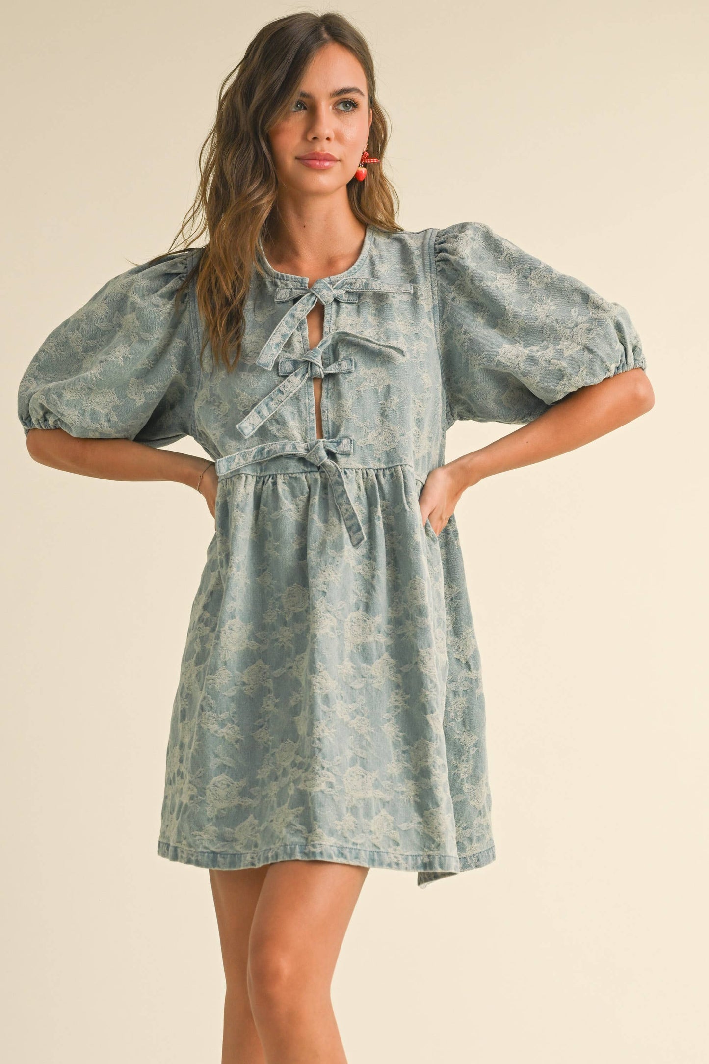 Jacquard-Jeanskleid mit Schleifen - Elli by Lena & Lisa