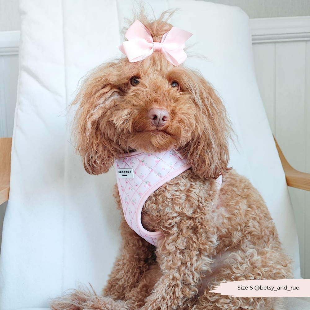 Hundegeschirr "Quilted Ditsy Floral Pink": Rosa Blumenmuster für deinen Hund – Verstellbares Halsgeschirr für Komfort und Sicherheit.