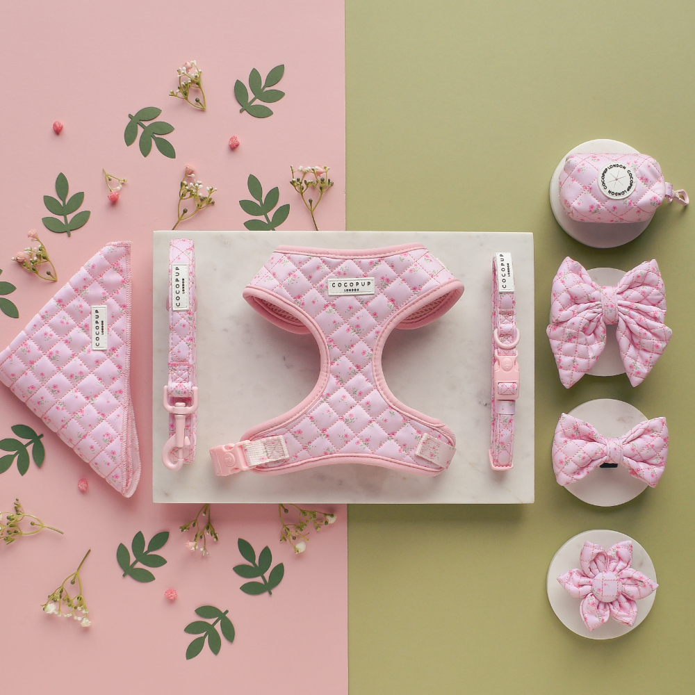 Blumenmuster Halsgeschirr für Hunde: Verstellbares Halsgeschirr in Pink mit praktischen Sicherheitsmerkmalen für deine Fellnase.