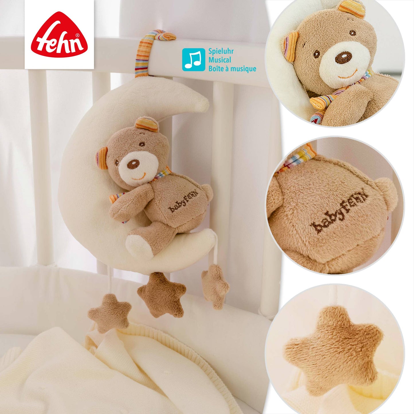 Fehn - Spieluhr Teddy Im Mond - Kuscheltier & Einschlafhilfe - Elli by Lena & Lisa