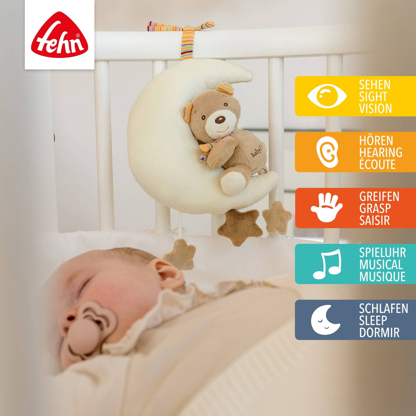 Fehn - Spieluhr Teddy Im Mond - Kuscheltier & Einschlafhilfe