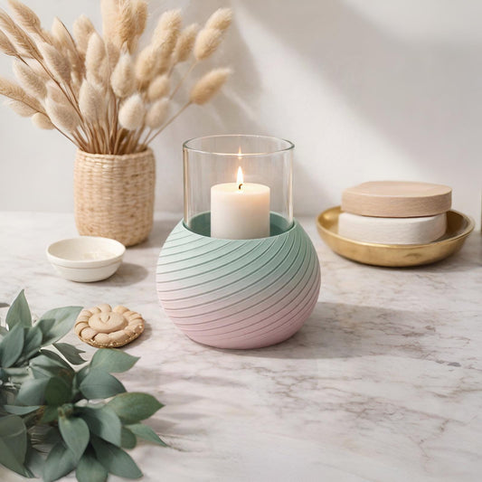 3D-gedruckter Windlichthalter Spiralstruktur