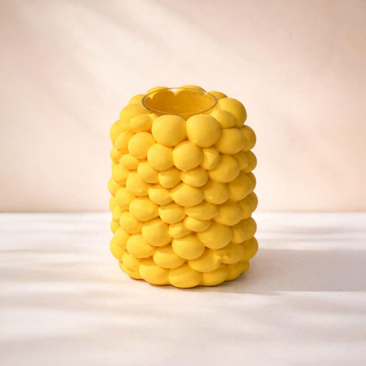 Zitronen Vase Gelb Ø10x12 cm | 3D Druck Vase mit fest integriertem Glaseinsatz | wasserdicht & sommerliche Deko