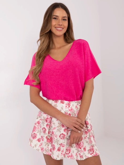 Sommerliches Basic-Shirt in Pink mit lockerer Passform