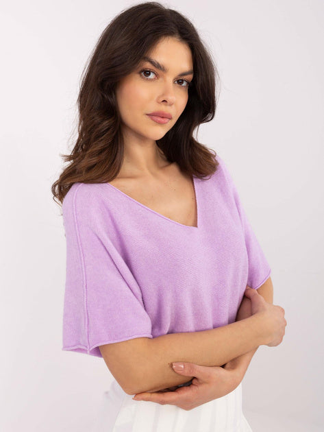 Damen Basic T-Shirt in Flieder mit V-Ausschnitt