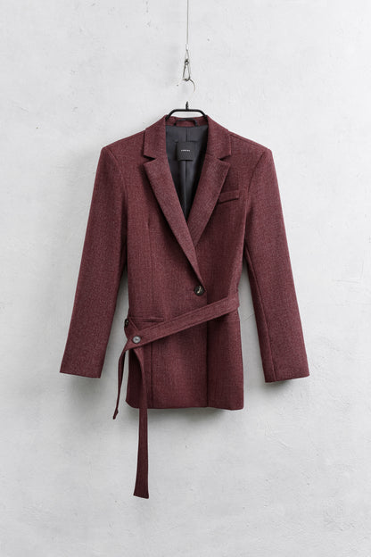 Bordeauxfarbener Blazer mit Taillierung & Bindegürtel
