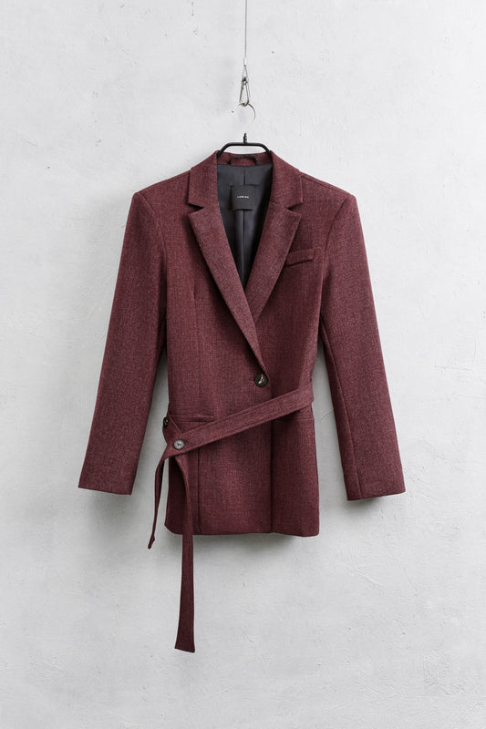 Bordeauxfarbener Blazer mit Taillierung & Bindegürtel