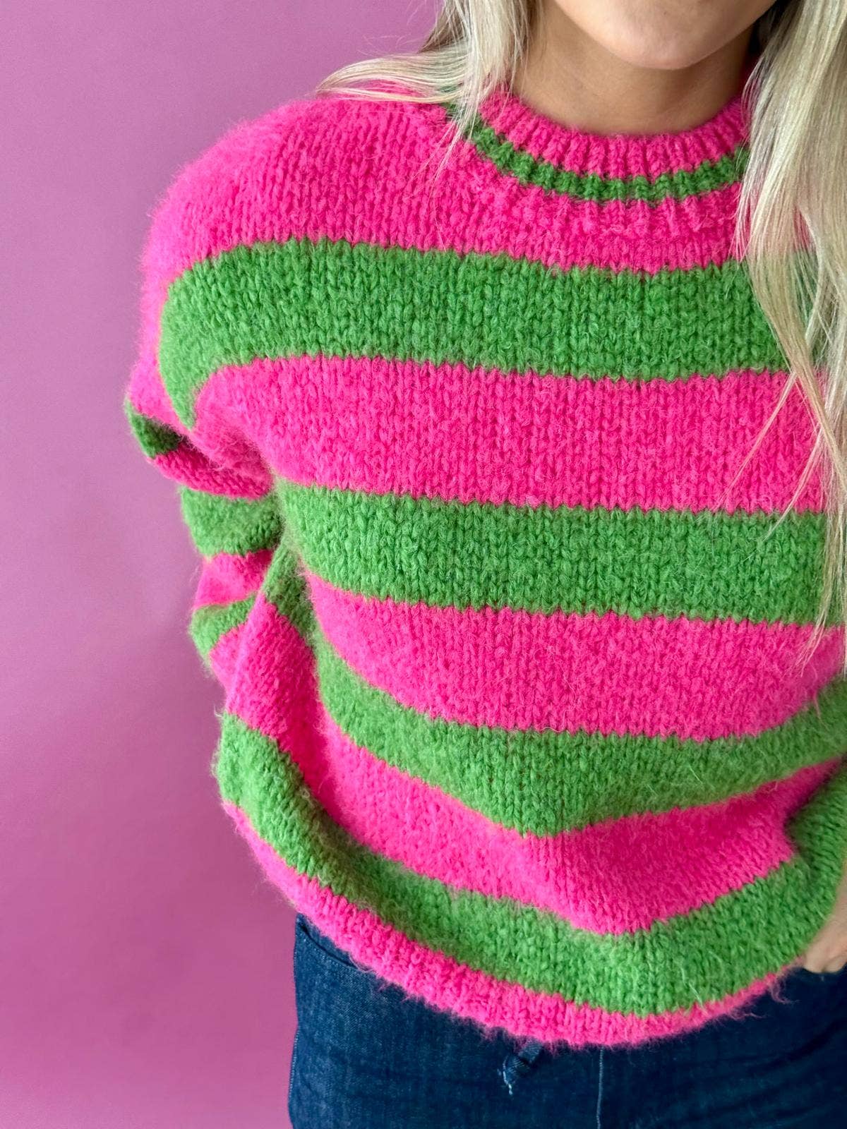 Trendpullover Aura mit Blockstreifen in Pink und Grün