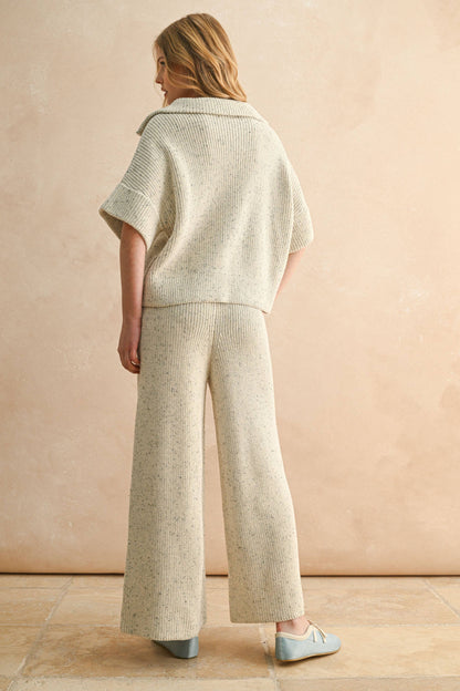Kurzärmliger Baumwollpullover mit Reißverschlusskragen – Oversize Fit