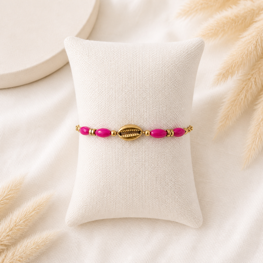 Muschelarmband in Pink & Gold – Sommerliches Perlenarmband