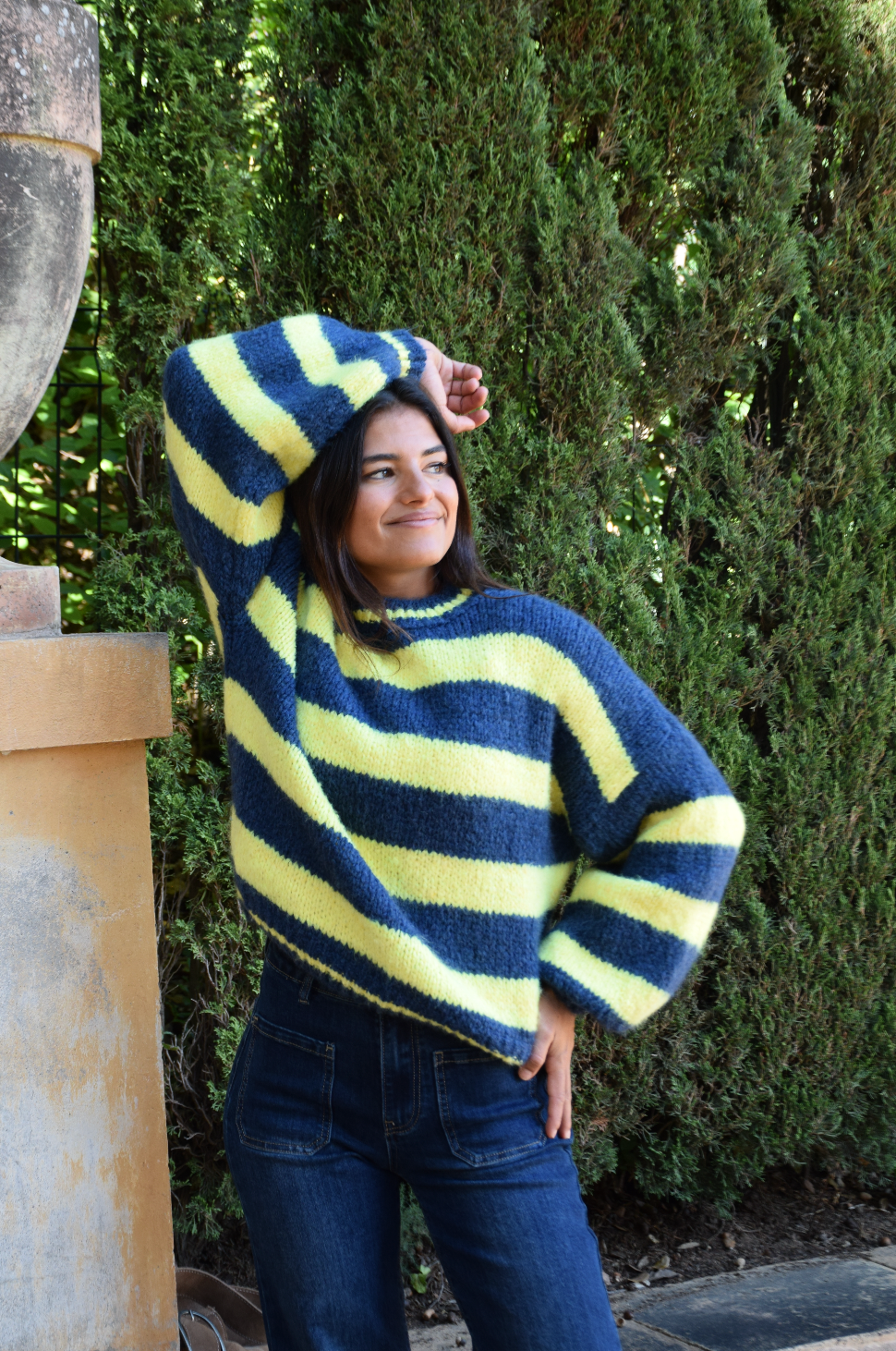 Gelb und marineblau Gestreifter Pullover AURA