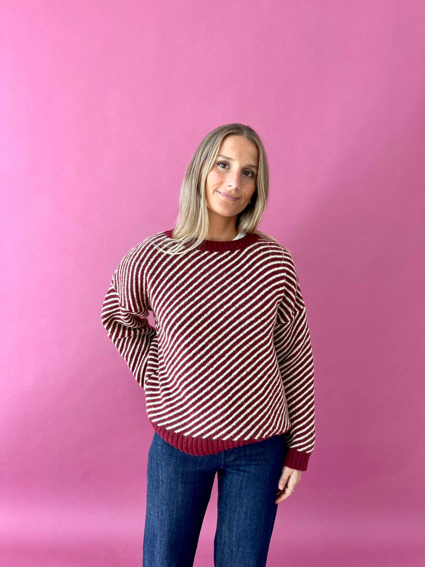 Strickpullover Laura in Burgund und Gelb