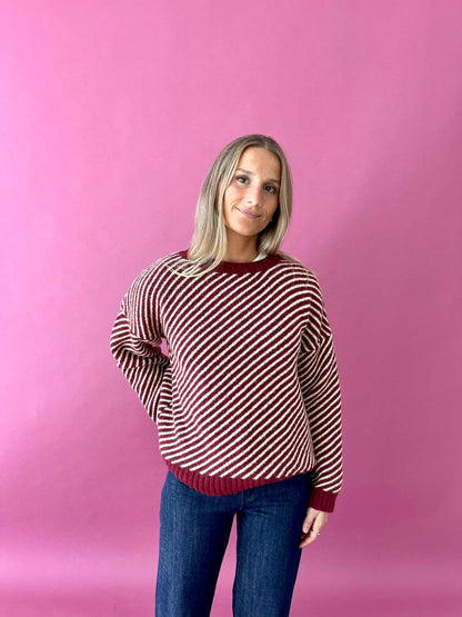 Strickpullover Laura in Burgund und Gelb