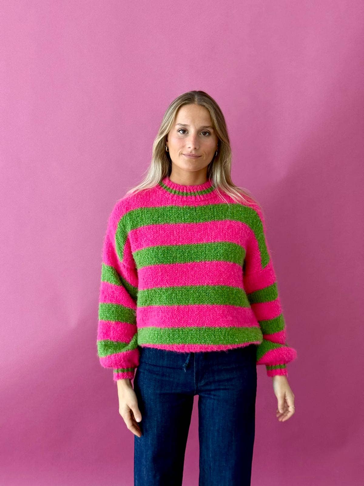 Trendpullover Aura mit Blockstreifen in Pink und Grün