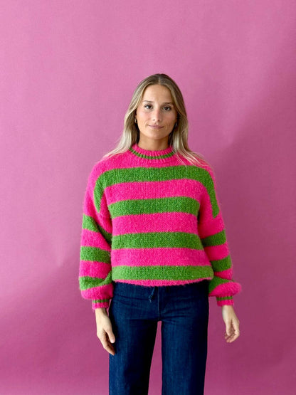 Trendpullover Aura mit Blockstreifen in Pink und Grün