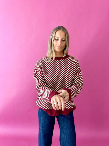 Strickpullover Laura in Burgund und Gelb