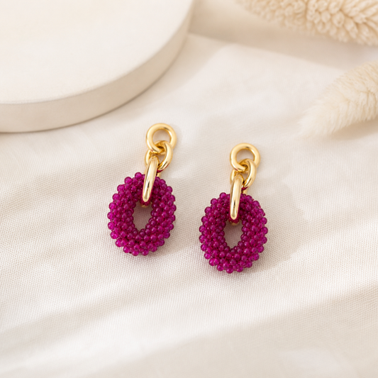 Statement Ohrringe mit Perlenring in Fuchsia & Gold